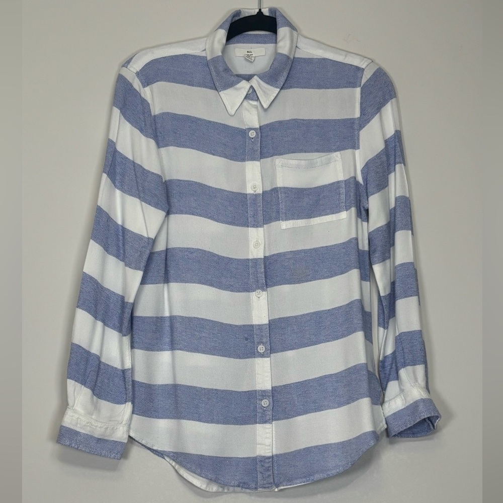 BLL New York Blue & White Striped Rayon Button Down Shirt Size S/P